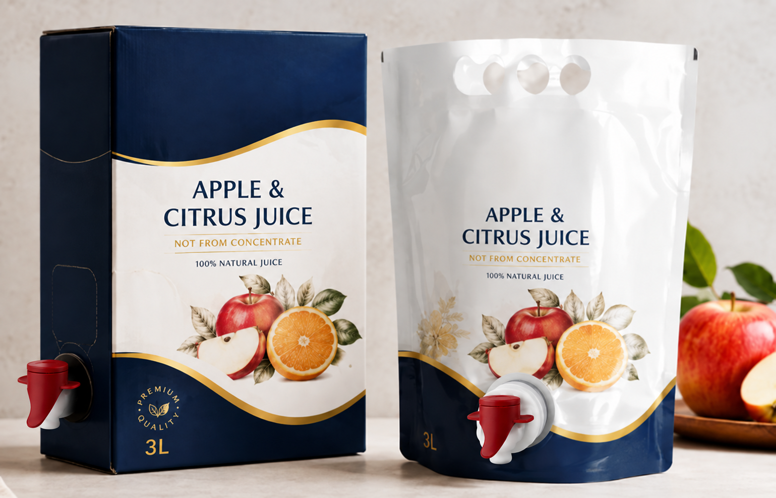 Bag-in-Box and stand-up pouch options for juice packaging