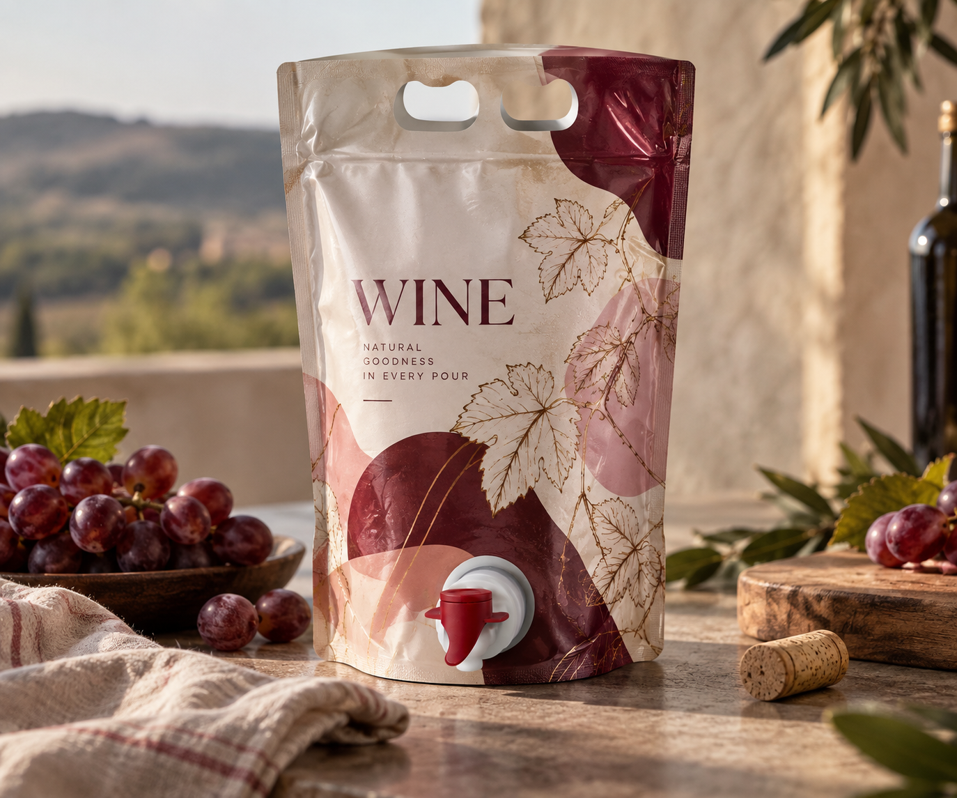 Stand-up pouch packaging for wine