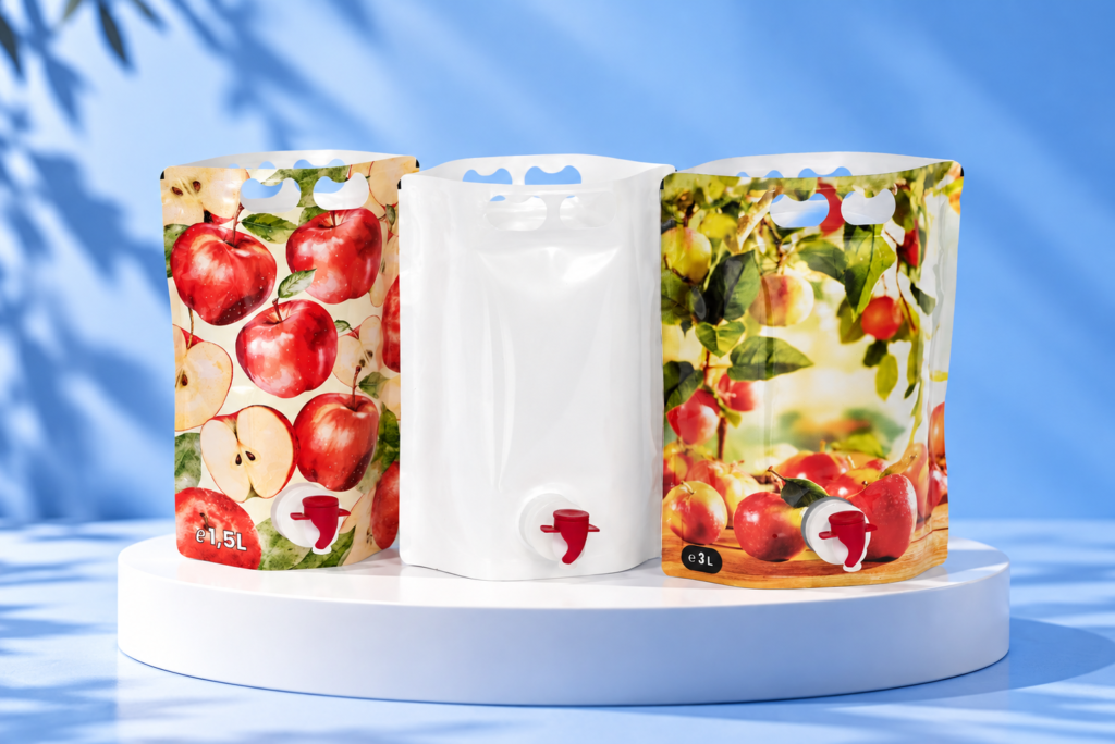 Three ready-to-order ProPouch designs with apple prints and palm-leaf shadows